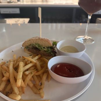 Mozaik - Angus Burger with baked french fries. - Mediterranean Near Me - Sonoma, California Mozaik - Angus Burger with baked french fries. - Mediterranean Near Me - Sonoma, California