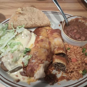 Sabroso and The Alibi Bar 2 - Chile relleno crispy taco tamale beef enchilada rice and charro beans - Mexican Near Me - Lubbock, Texas