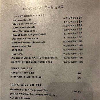Cedar City Brewing - Bar menu - Breweries Near Me - Lebanon, Tennessee