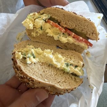 Pearl Street Bagels - Everything bagel with egg salad - Bagels Near Me - Jackson, Wyoming