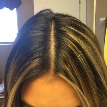 D Salon - What I got gold, brassy, unblended (chunky) - Hair Salons Near Me - Riverside, California