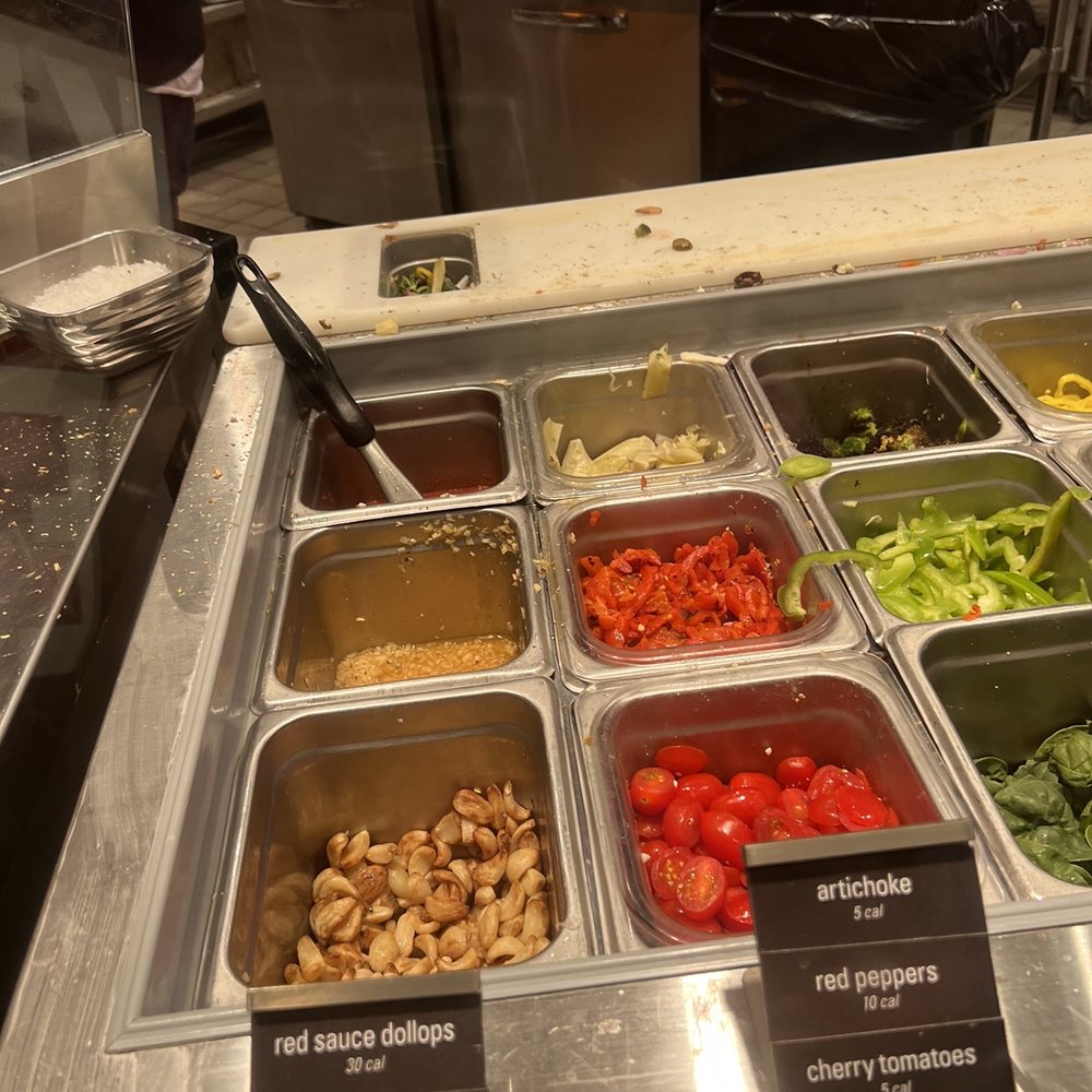 Blaze Pizza - Dirty prep station  Veggies all over the place - Salad Near Me - Hemet, California