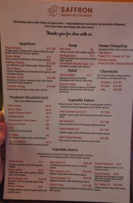 Menu photo 8 Saffron Indian Restaurant Steamboat Springs, CO
