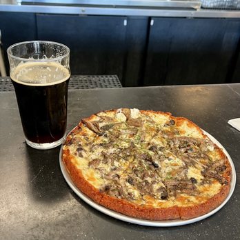 Bright Spark Brewing - wild mushroom pizza with brown ale - Breweries Near Me - Ventura, California