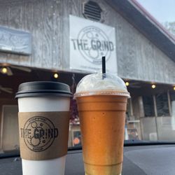 The Grind Coffee Shop - Hot S'mores macchiato (l), candy corn frappe (r)