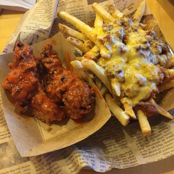 Wayback Burgers - Chili cheese fries and chicken (Texas Pete style sauce) - Burgers Near Me - Durham, North Carolina