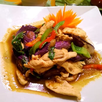 Tida Thai - Wok eggplant with chicken - Thai Near Me - Virginia Beach, Virginia Tida Thai - Wok eggplant with chicken - Thai Near Me - Virginia Beach, Virginia
