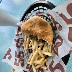 Hwy 55 Burgers Shakes & Fries - Double Bacon Cheese Burger with Fries Pepsi
