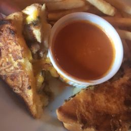 Grilled cheese with pork belly and tomato soup Grilled cheese with pork belly and tomato soup
