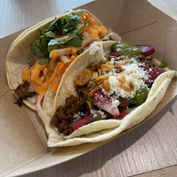 The Peached Tortilla - Bahn Mi Taco (Left), Korean Steak Taco (Right) - Tacos Near Me - Austin, Texas The Peached Tortilla - Bahn Mi Taco (Left), Korean Steak Taco (Right) - Tacos Near Me - Austin, Texas