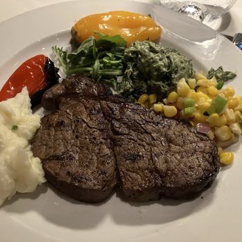 Arroyo Chop House - U.S.D.A. Prime Petit Filet Mignon with Creamed Spinach, Garlic Mashed Potatoes, and Caramelized Sweet Corn - Steakhouses Near Me - Pasadena, California Arroyo Chop House - U.S.D.A. Prime Petit Filet Mignon with Creamed Spinach, Garlic Mashed Potatoes, and Caramelized Sweet Corn - Steakhouses Near Me - Pasadena, California