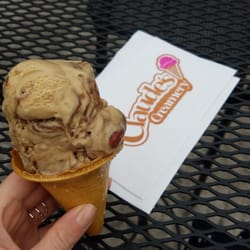 Claude'S Creamery - Low fat coffee almond frozen yogurt. Yum! P.S. decent scoop size