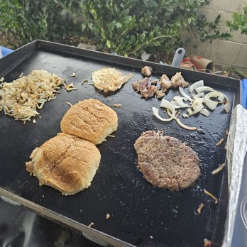 Gavs Good Grub - The Aussie burger with brisket in the making - Food Stands Near Me - North Hollywood, California Gavs Good Grub - The Aussie burger with brisket in the making - Food Stands Near Me - North Hollywood, California