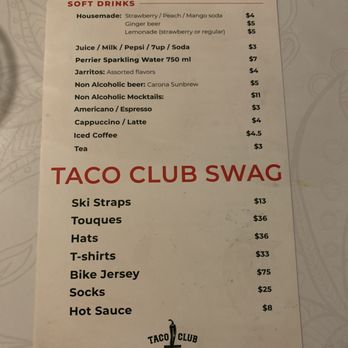 The Taco Club - Drink menu - Mexican Near Me - Revelstoke, British Columbia The Taco Club - Drink menu - Mexican Near Me - Revelstoke, British Columbia