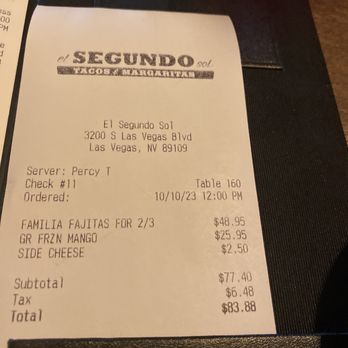 El Segundo Sol - Bill - Mexican Near Me - Las Vegas, Nevada