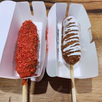 Two Hands Corn Dog - Spicy dog and 2 hands dog both mozzarella cheese - Fast Food Near Me - Grand Prairie, Texas Two Hands Corn Dog - Spicy dog and 2 hands dog both mozzarella cheese - Fast Food Near Me - Grand Prairie, Texas