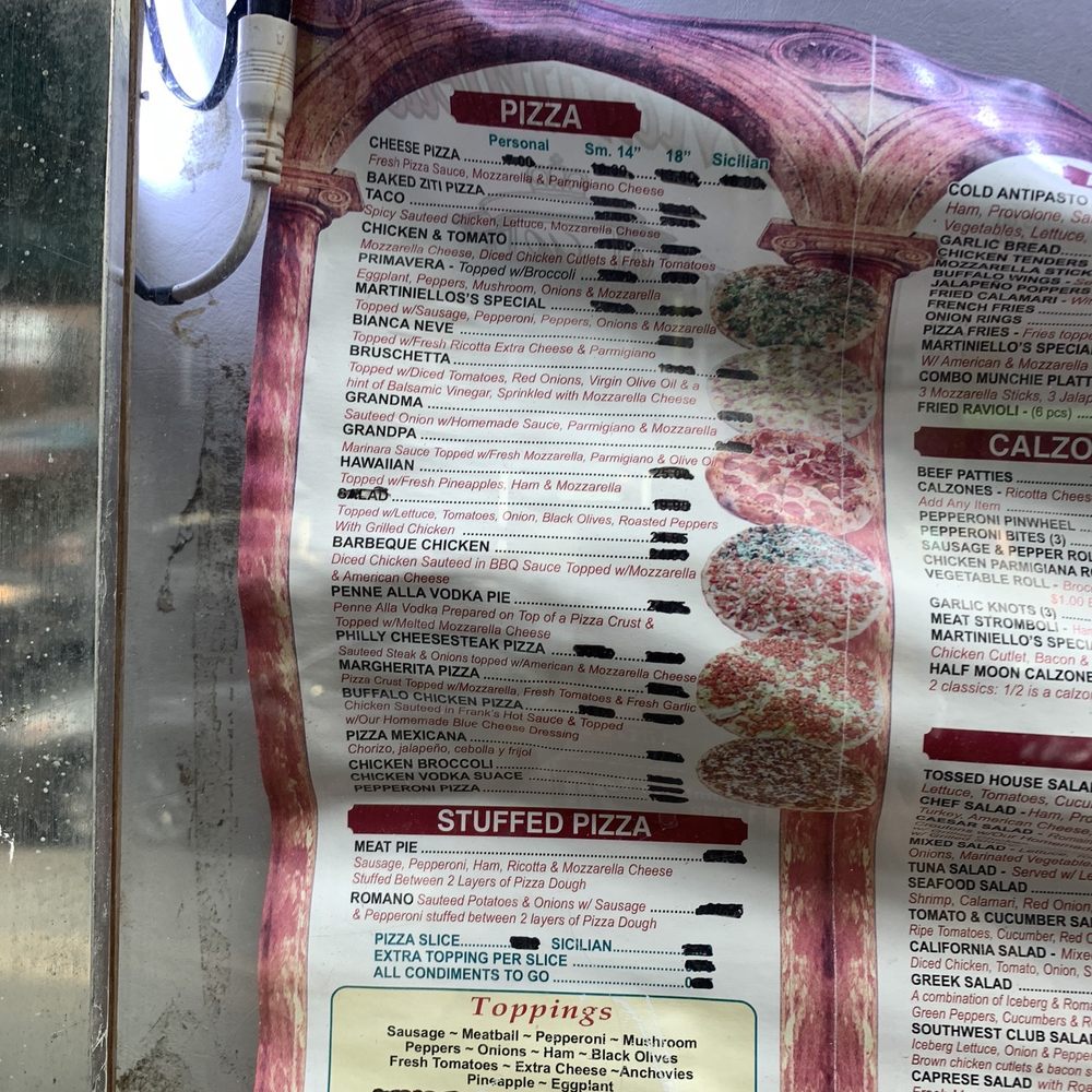Martiniello's - Menu outside of venue but no actual menus for take out. - Pizza Near Me - Jackson Heights, New York Martiniello's - Menu outside of venue but no actual menus for take out. - Pizza Near Me - Jackson Heights, New York