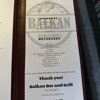 Balkan Bar and Grill - The menu - Bulgarian Near Me - Las Vegas, Nevada