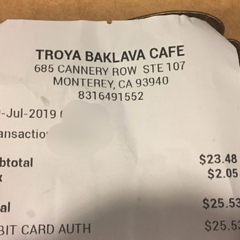 Troya - Total price for two tiny baklava and a 6 inch bar of candy. - Desserts Near Me - Monterey, California