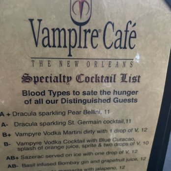 Vampire Cafe - Cocktail Menu - Cafes Near Me - New Orleans, Louisiana