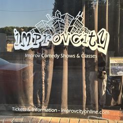 ImprovCity - Window advertising for Improv City! It's not flashy but you'll spread the word after you see it because it's "that good"!