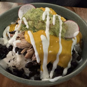 The Cantina - Carnitas bowl with guacamole and cheese sauce - Cocktail Bars Near Me - Los Gatos, California