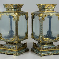 William Bunch Auctions & Appraisals - Pair of Chinese gilt bronze and cloisonné  lanterns, 17" high,  Sold for $34,500