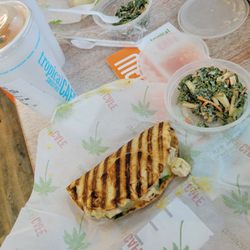Tropical Smoothie Cafe - Mango Bacon Brie Flatbread, kale slaw and smoothie