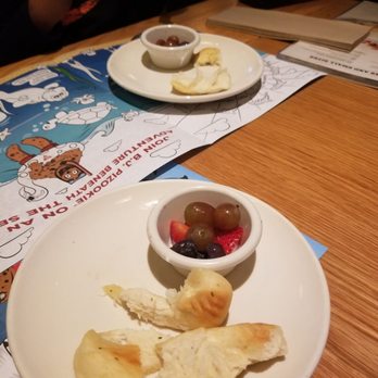 BJ's Restaurant & Brewhouse - Complimentary kiddie appetizer of garlic knots and mixed fruit. So kind of them! - New American Near Me - Boardman, Ohio BJ's Restaurant & Brewhouse - Complimentary kiddie appetizer of garlic knots and mixed fruit. So kind of them! - New American Near Me - Boardman, Ohio