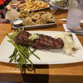 Twin Peaks - New York Strip and across the table is the Fish and Chips - New American Near Me - Boise, Idaho Twin Peaks - New York Strip and across the table is the Fish and Chips - New American Near Me - Boise, Idaho