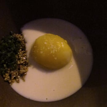 Commis - Poached farm egg yolk with alliums, smoked dates and malt - New American Near Me - Oakland, California