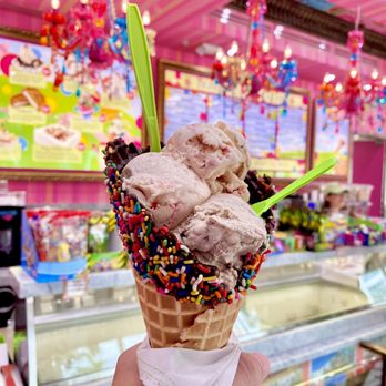 Sloan's - Doral - Strawberry cheesecake + Cookie Monster in a decorated waffle cone. - Ice Cream & Frozen Yogurt Near Me - Doral, Florida Sloan's - Doral - Strawberry cheesecake + Cookie Monster in a decorated waffle cone. - Ice Cream & Frozen Yogurt Near Me - Doral, Florida