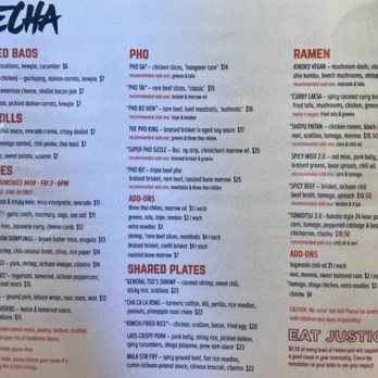 Mecha Noodle Bar - Menu (1/2) as of 1/31/26 - Ramen Near Me - Brookline, Massachusetts
