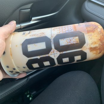 Boba Ave Express - Side view of my messy brown sugar boba milk that they couldn't adjust the sugar level to, sadly too sweet - Bubble Tea Near Me - Arcadia, California