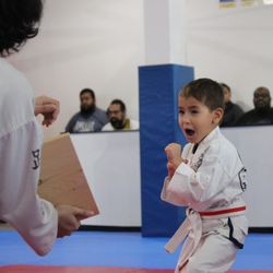 Mu Do Martial Arts - 5 yrs old boy Yell louder before board break
