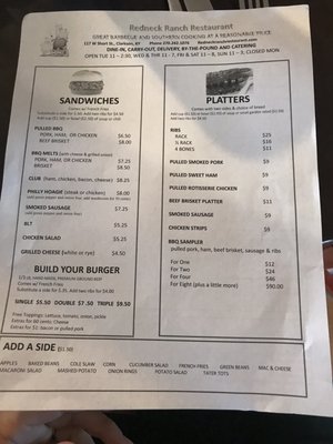 Menu photo 1 Redneck Ranch Restaurant Clarkson, KY