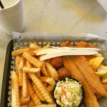 StingRay's Seafood - Fried Fish Dinner, fried fish was very tasty, the fries/coleslaw were just meh - Seafood Near Me - Tybee Island, Georgia