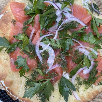Avec River North - Deluxe focaccia with smoked salmon - Mediterranean Near Me - Chicago, Illinois