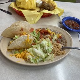 Chicken tacos beans & rice wife had a Blt with fried mushrooms