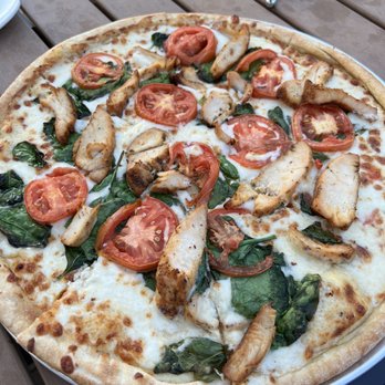 Waters Edge Dock and Grill - White pizza with giant dry chicken chunks...good flavor though. - New American Near Me - Salisbury, North Carolina Waters Edge Dock and Grill - White pizza with giant dry chicken chunks...good flavor though. - New American Near Me - Salisbury, North Carolina