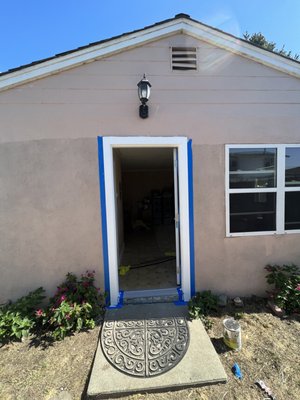 Exterior Door installation and paint - This project is remove and old exterior door and outside casing and install new prehung fiber glass door