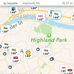 Sunoco A Plus - Gas Buddy app, showing the higher prices charged by this Sunoco gas station.