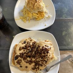 Egg and cheese biscuit and biscuit with sausage gravy Egg and cheese biscuit and biscuit with sausage gravy