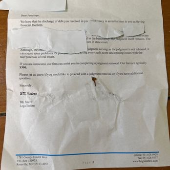 Hoglund Law - Letter from business - Bankruptcy Law Near Me - New Brighton, Minnesota