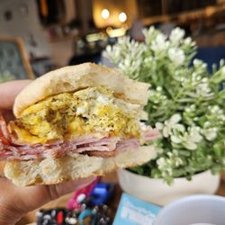 Stomping Grounds Coffee House - Ham egg cheese breakfast sandwich