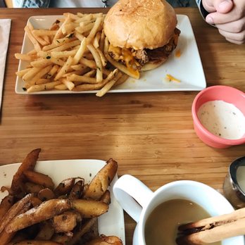 Early Bird - Mexican coffee, breakfast potatoes, and the fried chicken sandwich! The fries are great - New American Near Me - Fullerton, California Early Bird - Mexican coffee, breakfast potatoes, and the fried chicken sandwich! The fries are great - New American Near Me - Fullerton, California