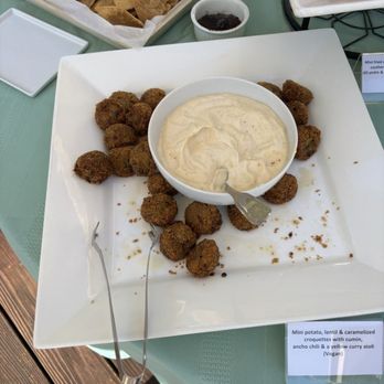 Hugh Groman Catering - Mini potato, lentil carmelized croquettes w.cumin, ancho chili & curry aioli - Caterers Near Me - Berkeley, California