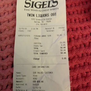 Sigel's Fine Wines & Great Spirits - Proof of purchase - Beer, Wine & Spirits Near Me - Dallas, Texas