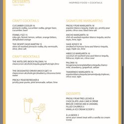 Prickly Pear Kitchen - Cocktails & Dessert Menu