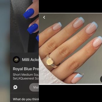 Happy Nails - Picture of the design I was looking for and the color bright blue in the back - Nail Salons Near Me - Bangor, Maine